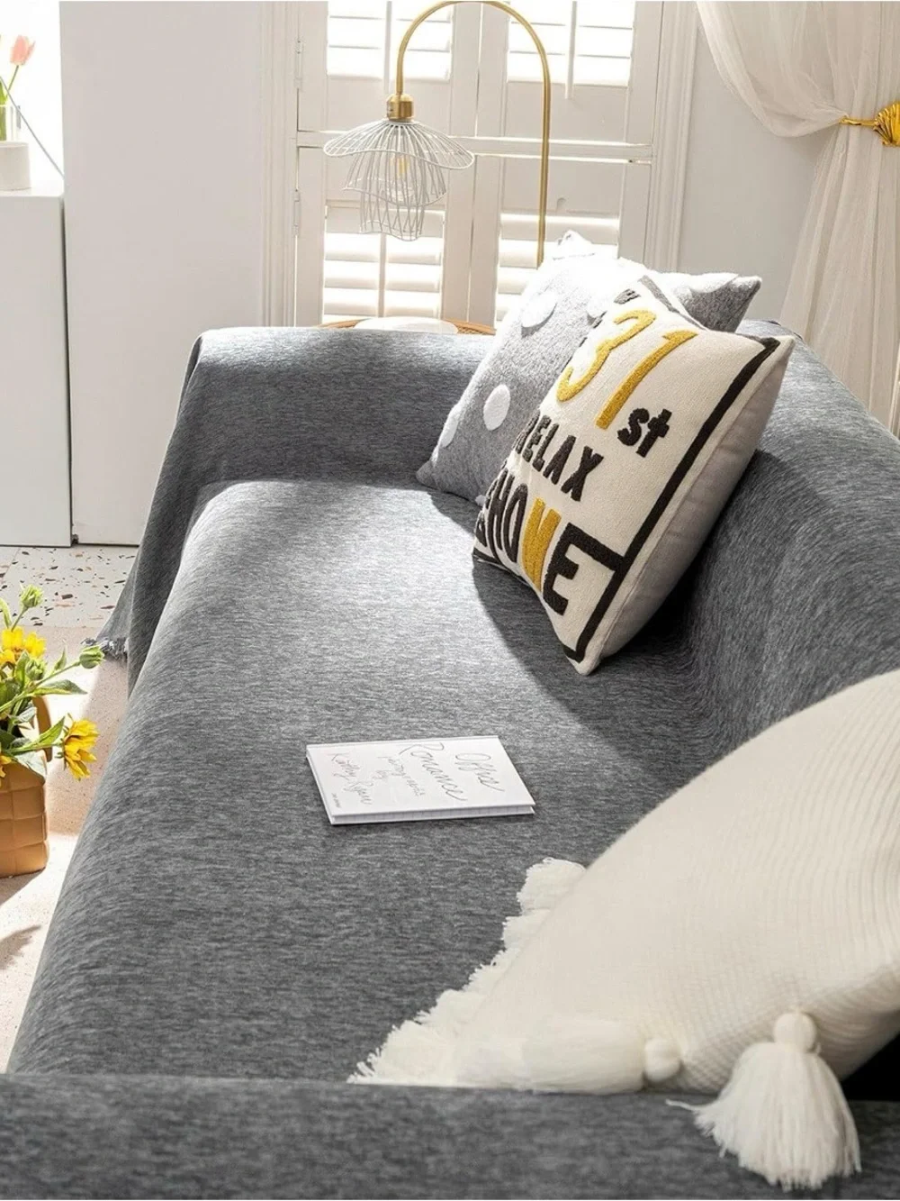 Gray Chenille Sofa Cover Throw Blanket 71” x 134” Machine Washable